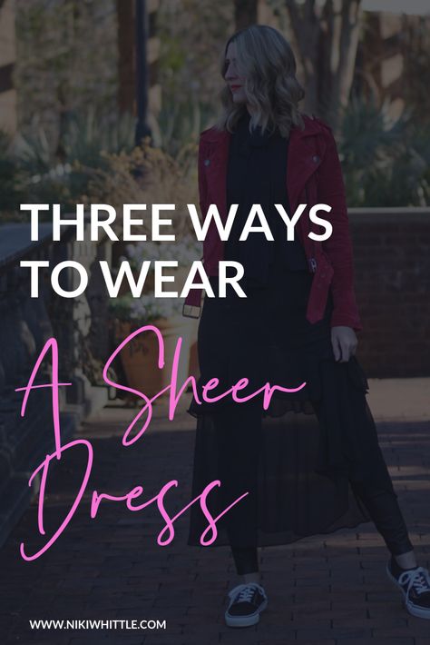 Styling A Sheer Dress, How To Style A Sheer Dress, How To Wear A Sheer Dress, Sheer Overlay Dress Outfit, Sheer Tunic Outfit, Sheer Dress Over Jeans, Sheer Dress Outfit Casual, Sheer Dress Outfit Classy, Sheer Dresses