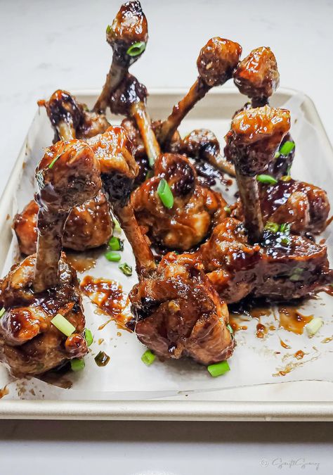 Airfryer Chicken Lollipops, Air Fryer Chicken Lollipops, Chicken Lollipops Recipe Air Fryer, Lollipop Chicken Drumsticks Air Fryer, Lollipop Chicken Drumsticks, Quick Air Fryer Chicken, Fried Chicken Drumsticks, Ninja Grill, Soy Glaze