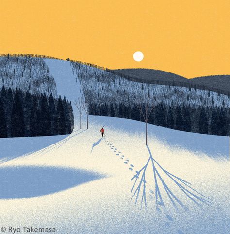 Ryo Takemasa, Arte Peculiar, Winter Illustration, Landscape Illustration, Winter Art, Japanese Artists, Winter Landscape, Book Illustration, 그림 그리기