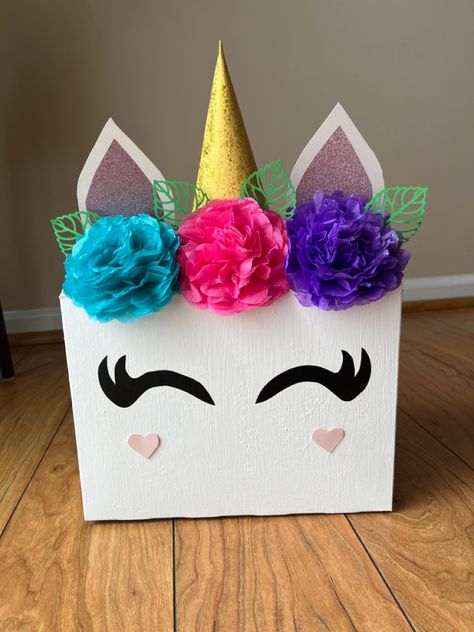 Unicorn Valentine Box Ideas, Valentine Pinata, Unicorn Valentines Boxes, Unicorn Valentine Box Diy, Unique Valentine Box Ideas, Milk Carton Crafts, Girls Valentines Boxes, Unicorn Surprise, Diy Valentines Box