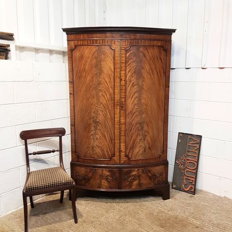 ANTIQUE EDWARDIAN FLAMED MAHOGANY Y BOW FRONT DOUBLE WARDROBE C1900 Edwardian Wardrobe, Antique Wardrobe, Double Wardrobe, Antiques For Sale, Antique Photos, Limited Editions, Mood Board, Wardrobe, For Sale