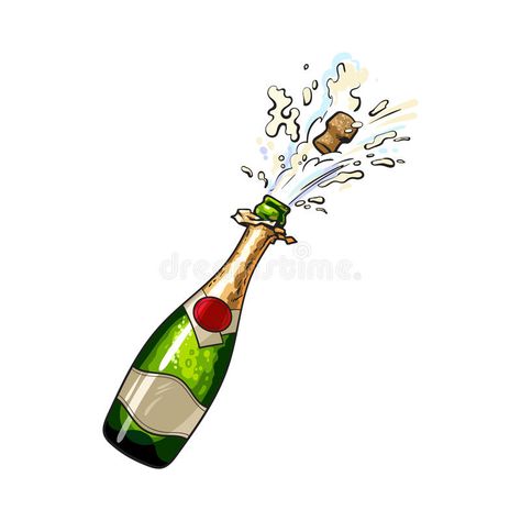 Open Champagne Bottle, Champagne Clipart, Don Perignon, Bottle Drawing, Bottle Picture, Champagne Pop, Sketch Style, Champagne Bottles, Pop Out