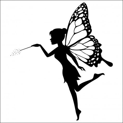 Fairy Waving Her Wand Premium Vector Silhouette Arte, Fairy Stencil, Fairy Templates, Silhouette Shapes, Cartoon Turtle, Fairy Silhouette, Fairy Tattoo Designs, Fairy Drawings, Fairy Jars