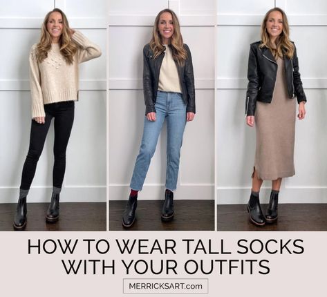 Calf Socks Outfit, How To Style Blundstone Boots, Socks With Boots, Socks Over Leggings Outfit, Socks Over Leggings, Crew Socks Outfit, Sock Boots Outfit, Winter Style Guide, Socks Outfit