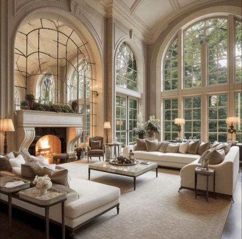 French Luxury Living Room, Elegant House Interior Luxury, Beaux Arts Interior Design, Large House Exterior, Homes With Big Windows, Elegant House Interior, Traditional House Interior, Formal Living Room Designs, Plans Architecture