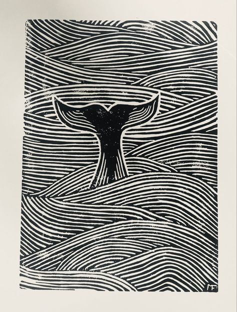 Linocut Abstract Art, Printmaking Ideas Design, Water Drawing Black And White, Whale Lino Print, Abstract Cat Drawing, Linocut Art Ideas Easy, Linocut Pattern Ideas, Linocut Design Ideas, Cool Lino Prints