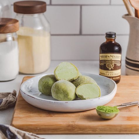 Homemade Green Tea Mochi Ice Cream - Nielsen-Massey Vanillas Mochi Ice Cream Recipe, Homemade Green Tea, Green Tea Mochi, Mochi Ice, Green Tea Ice Cream, Tea Ice Cream, Matcha Ice Cream, Mochi Ice Cream, How To Make Greens