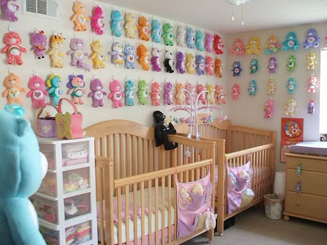 EPBOT: 10 Clever Ways To Display Your Plush Toys - That Don't Include Shelves! - For Kids AND Collectors Twin Baby Rooms, Spearmint Baby, Care Bear Party, Cray Cray, Bear Nursery, Twins Room, Bear Birthday, Weird Stuff, Baby Bedroom