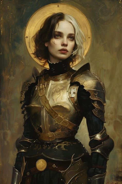 Women In Armor Art, Litterly Me Characters, Woman In Armor Art, Female Knight Aesthetic, Dnd Knight Art, Aasimar Rpg, Woman Knight Art, Female Cleric Dnd, Fallen Aasimar Female