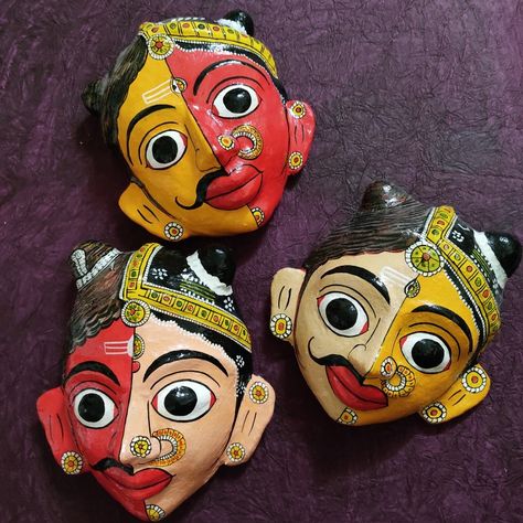 Cheriyal Mask, Kerala Shopping, Lord Shiva And Parvati, Mdf Art, Shiva And Parvati, Paper Mache Mask, Art Mask, Mask Ideas, Indian Folk Art