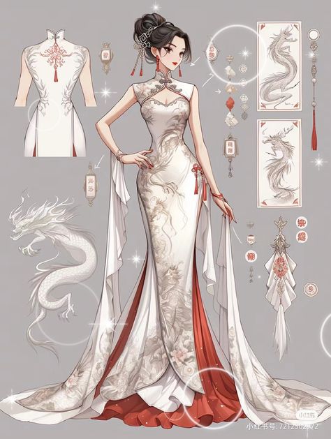 Chinese Fancy Dress, Bd Art, Dreamy Gowns, Chinese Style Dress, Dress Illustration, Dress Design Drawing, Image Swag, Clothing Design Sketches, Fashion Drawing Dresses