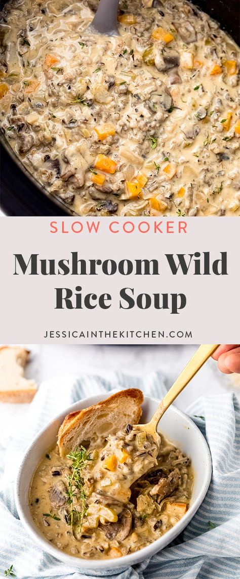 Mushroom Soup Crockpot, Wild Rice Soup Crockpot, March Meals, Mushroom Wild Rice Soup, Mushroom Slow Cooker, Mushroom Wild Rice, Slow Cooker Pumpkin Soup, Wild Rice Soup Recipes, Vegetarian Slow Cooker Recipes