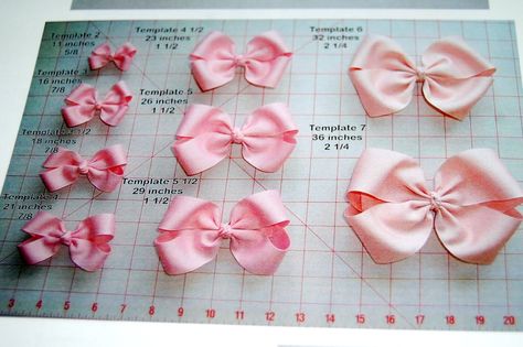 How much ribbon is needed for each sized bow. Package Decoration, Hair Bow Instructions, Make Bows, Bow Diy, Hair Bow Tutorial, Diy Bows, Bow Headband Hairstyles, Bow Tutorial, Bow Making