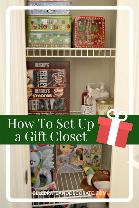 A how-to guide to set up a gift closet in your home! Tidy Tips, Gift Closet, Organizational Hacks, Organization Gifts, Stocking Gifts, Household Tips, How To Set Up, Make A Gift, Be Ready