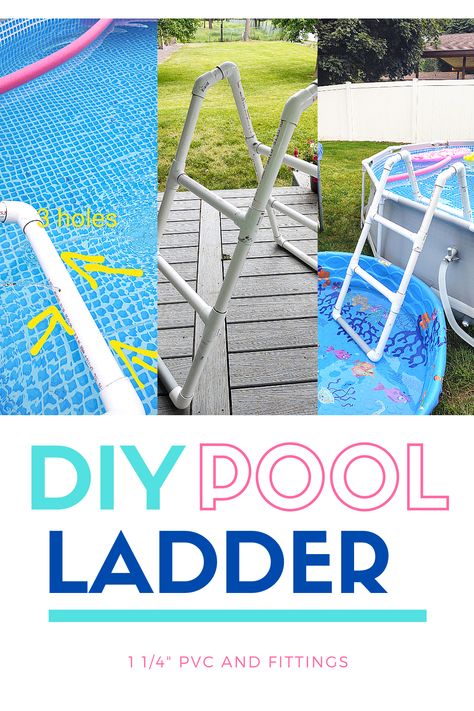 Pool Ladder Ideas, Diy Pool Ladder, Pool Business, Above Ground Pool Ladders, Above Ground Pool Deck Ideas, Ideas For Small Yards, Above Ground Pool Deck, Pvc Pool, Pool Ideas On A Budget