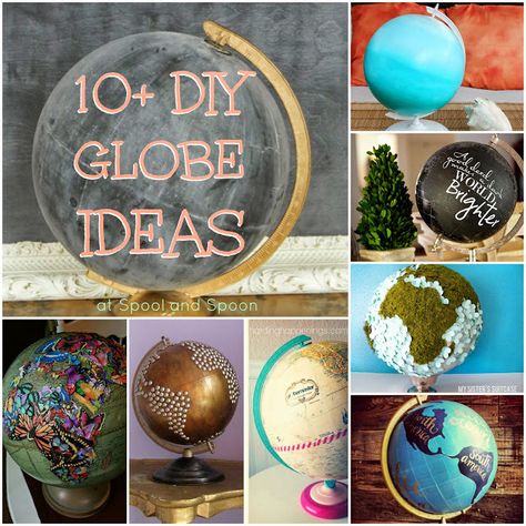 Reusing globes | ecogreenlove Old Globe Ideas Diy Projects, Earth Globe Aesthetic, Diy Globe Projects, Painted Globe Diy, Globe Makeover, Globe Diy Projects, Globe Upcycle, Globe Display, Diy Globe