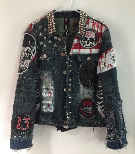 Monster Jacket, Steampunk Mens Fashion, Rocker Jacket, Rock Jacket, Battle Jackets, Punk Jeans, Jeans Art, Punk Jacket, Denim Jeans Jacket