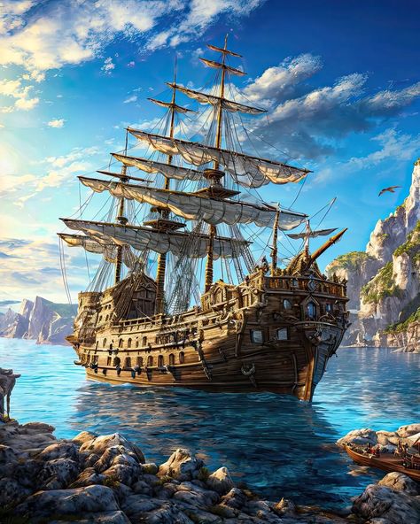 Follow for amazing art @conceptart_gallery 🎨 source @iamsentient_ Dm for paid pramotion📧 we are here to #spread art & amazing things to t… | Instagram Ghost Ship Art, Pirate Ship Art, Navi A Vela, Pirate Boats, Old Sailing Ships, Pirate Art, Underwater Art, Ghost Ship, Ship Drawing