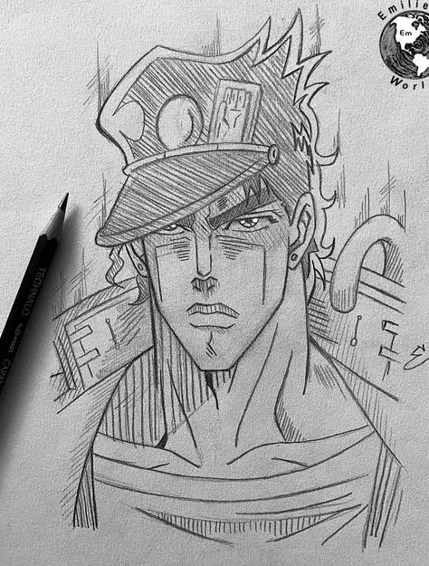 Jotaro Drawing Sketch, Jotaro Desenho, How To Draw Jojo Style Tutorial, How To Draw Jojo Style, Jojo Sketch Art, Jojo Style Drawing, Jotaro Kujo Drawing, Escanor Drawing, Jojo Drawing Sketch