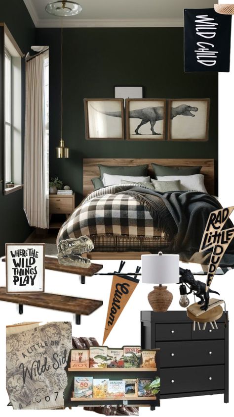 Hunter Green Boys Room, Moody Boys Room, Boys Green Bedroom Ideas, Yellow Boys Room, Boys Bedroom Green, Green Boys Room, Hunter Room, Brown Boys, Boy Bedrooms