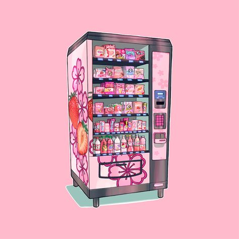 ♡ JV ♡ on Twitter: "🌸 A vending machine with only pink snacks (can you spot your fav snacks)? 🌸  💗 Buy this on a shirt / sticker at the link in the replies 💗… https://t.co/9I2sSqDDNI" Isometric Vending Machine, Sbg Aesthetics, Vending Machine Aesthetic, Vending Machine Design, Pink Snacks, Vending Machine Business, Soda Machines, Food Pattern, Arte Do Kawaii