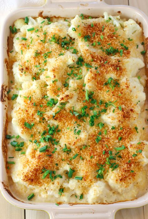 Modern Cauliflower Gratin — Lighter and More Flavorful | Food Gal July Appetizers, Cauliflower Gratin, Vegetarian Cookbook, Cauliflower Salad, Healthy Menu, Food Options, The Genius, Cauliflower Recipes, Vegetable Sides