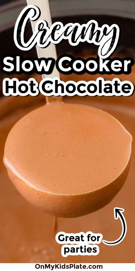 Slow Cooker Hot Chocolate (Great For A Crowd!) Unique Hot Chocolate, Crock Pot Hot Chocolate Recipe, Slow Cooker Hot Chocolate, Creamy Hot Chocolate Recipe, Hot Chocolate Toppings, Kids Plate, Crockpot Hot Chocolate, Chocolate Recipes Easy, Hot Cocoa Recipe