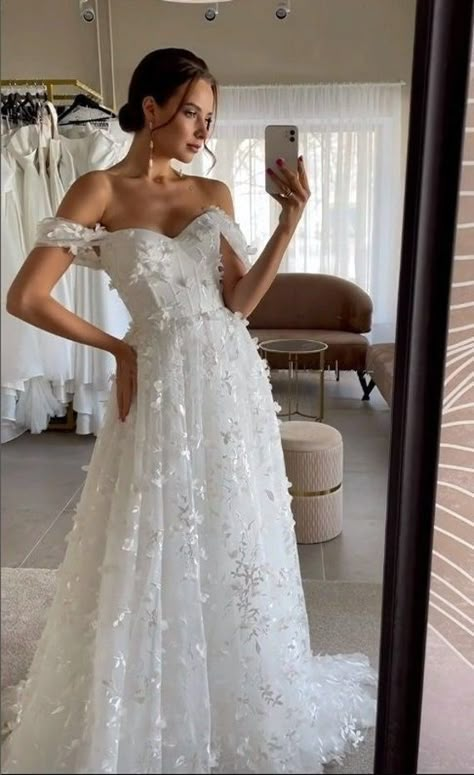 [Ad] Off Shoulder Sweetheart Neckline Sleeveless Wedding Dress , 3D Flowers Lace ,Beach Sommer Gown For Garden Party Sizes: Please Look At The Size Chart And Select The Size You Need. Or You Can Also Send Me Your Measurements, And I Will Help You Choose Right Size. For The Accuracy Of The Measurements, We Recommend That They Be Made By A Professional Tailor. If You Have Any Questions, Please Contact Us. Custom Dress: If You Wish The Dress Made #laceoffshoulderweddingdress Lace Top Tool Bottom Wedding Dress, 2023 Wedding Dresses Off The Shoulder, Floaty A Line Wedding Dress, Wedding Dress With Leaves Lace, Wedding Dresses Hot Weather, Elegant Floral Wedding Dress, Flowery White Wedding Dress, Wedding Dresses Floral Applique, Ribbed Wedding Dress