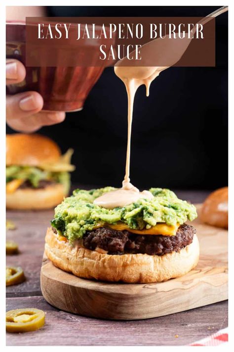 Ultimate Jalapeno Burger Sauce With 4 Ingredients Spicy Burger Sauce Recipe, Easy Burger Sauce, Jalepeno Burgers, Spicy Burger Sauce, Nacho Burger, Burgers On The Stove, Burger Sauces Recipe, Jalapeno Burger, Spicy Burger