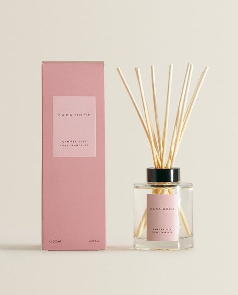 Zara Home Fragrance, Reed Diffuser Design, Reed Diffuser Packaging, Ginger Lily, Room Diffuser, Perfume Packaging, Home Spray, Candle Aesthetic, Candle Packaging