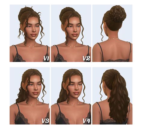 #sims4cc Rockstar Girlfriend Haircut, Simstrouble Patreon, Swatches Color, Bun Ponytail, Curly Bun, Rockstar Girlfriend, Hairstyle Bun, Wavy Curls, Tight Curls