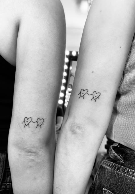 Tattoo With Bff, Best Friend Duo Tattoos, Matching Tattoos Sisters And Mom, Cute Simple Best Friend Tattoos, Best Friend Tattoos Unique Meaningful, Matching Tattoos For Soul Sisters, Boy Girl Matching Tattoos, Pair Tattoos Sisters, Best Friend Music Tattoos