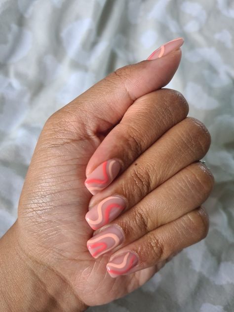 Peach Acrylic Nails Almond, Almond Peach Nails, Peach Swirls Nails, Peach Ombre Nails Almond, Peach Fruit Nails, Abstract Nail, Abstract Nails, Abstract Nail Art, Nails Design