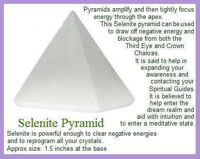 selenite pyramid - crystal cleansing Pyramid Meaning, Crystal Encyclopedia, Crystal Elixir, Crystal Cleansing, Himalayan Salt Crystals, Earth Gift, Magical Stones, Psychic Development, Cleansing Crystals