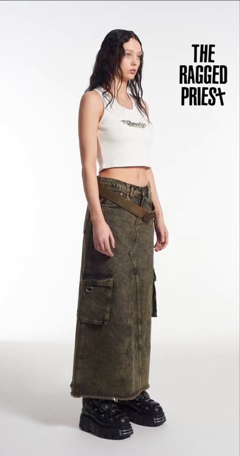 Combat Skirt, Army Print, Print Maxi Skirt, The Ragged Priest, Ragged Priest, Denim Maxi, Printed Maxi Skirts, Denim Maxi Skirt, Cargo Skirt