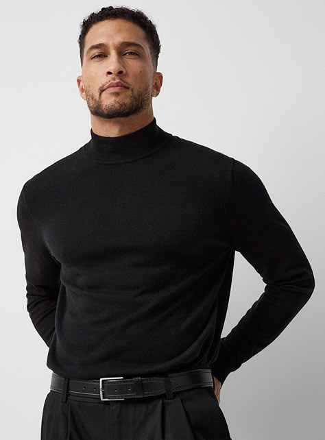 Black Turtleneck Men, Turtle Neck Fashion, Turtle Neck Outfit Men, Turtle Neck Outfits, Turtleneck Outfit Men, Black Turtleneck Outfit, Men Turtleneck, Black Sweater Outfit, Minimalist Sweater