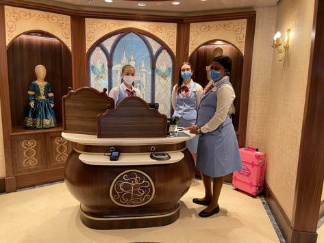 All Aboard Bibbidi Bobbidi Boutique Inside the Disney Wish - MickeyBlog.com Disney Princess Gowns, Mickey Costume, Minnie Costume, Cinderella Gown, Bibbidi Bobbidi Boutique, Disney Gift Card, Disney Wish, Disney Vacation Planner, Shimmer Makeup