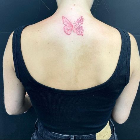 Butterfly tattoo/ nape tattoo/ back tattoo/ red tattoo Tattoo Back Tattoo, Nape Tattoo, Tattoos Butterfly, Tattoo Red, Tattoo Back, Red Tattoo, Red Tattoos, Butterfly Tattoo, Lotus Flower Tattoo