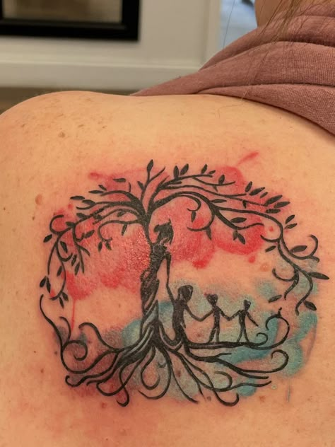 Mom Of Five Tattoo, Tree Mother Tattoo, Mom And Daughter Tree Tattoos, 3 Sons Tattoo For Mom, Mother Daughter Tree Of Life Tattoo, Mother Tree Tattoo, Tree Of Life Tattoo For Women Mom, Tree Of Life Tattoo Feminine, 3 Children Tattoos For Moms