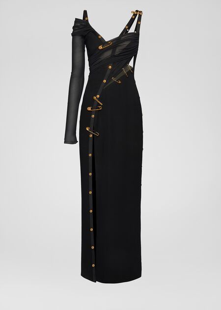 Safety Pin Evening Dress - black Dresses Versace Safety Pin, Moda Kpop, Versace Dress, Black Evening Dresses, Glam Dresses, Kpop Fashion Outfits, Stage Outfits, Kpop Fashion, Looks Style