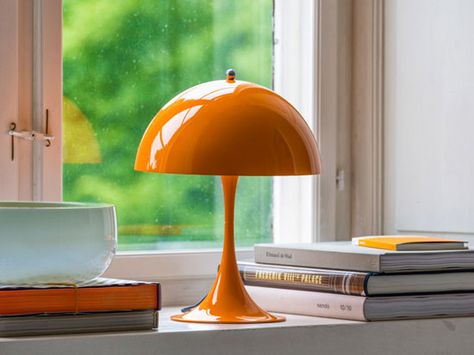 Panthella Lamp, Panthella Mini, Orange Lamps, Mini Mushroom, Danish Lighting, Mini Table Lamps, Orange Decor, Mini Lamp, Mini Table