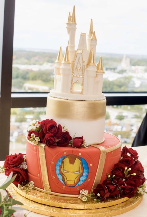 Marvel Wedding Theme, Cinderella Castle Cake, Avengers Wedding, Superhero Wedding Cake, Cinderella Wedding Cake, Red Fondant, Small Private Wedding, Small Reception, Marvel Wedding