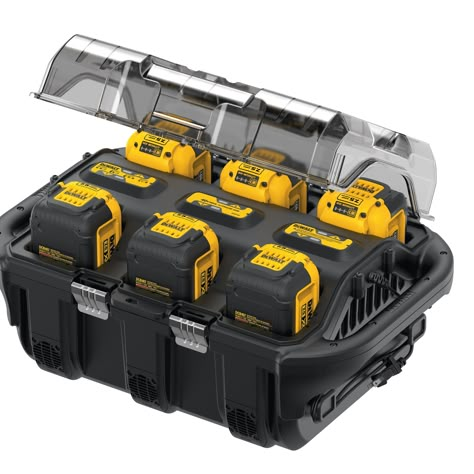 Dewalt Charging Station Ideas, Dewalt Garage, Dewalt Charging Station, Dewalt Tool Storage, Tool Box Organization Ideas, Dewalt Tough System Storage Ideas, Dewalt Battery Storage, Dewalt Battery Charging Station, Power Tool Battery Charging Station