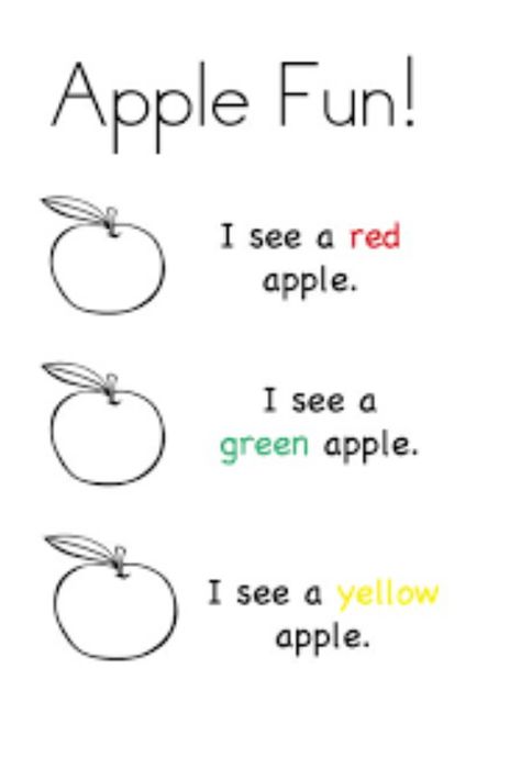 apple coloring fun. color your apples Apple Kindergarten, Apple Lessons, September Themes, Apple Unit, Kindergarten Language Arts, Apple Activities, Apple Craft, Yellow Apple, Apple Theme