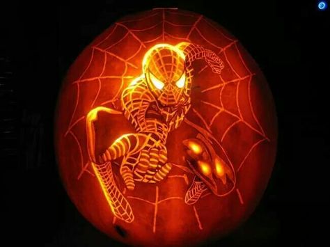 Spidey pumpkin Pumpkin Carving Ideas Spiderman, Pumpkin Carving Spiderman, Spider Man Pumpkin Carving, Pumpkin Carving Marvel, Spiderman Pumpkin Carving, Spider Man Pumpkin, Spiderman Pumpkin, Halloween Decorations For Kids, Amazing Pumpkin Carving