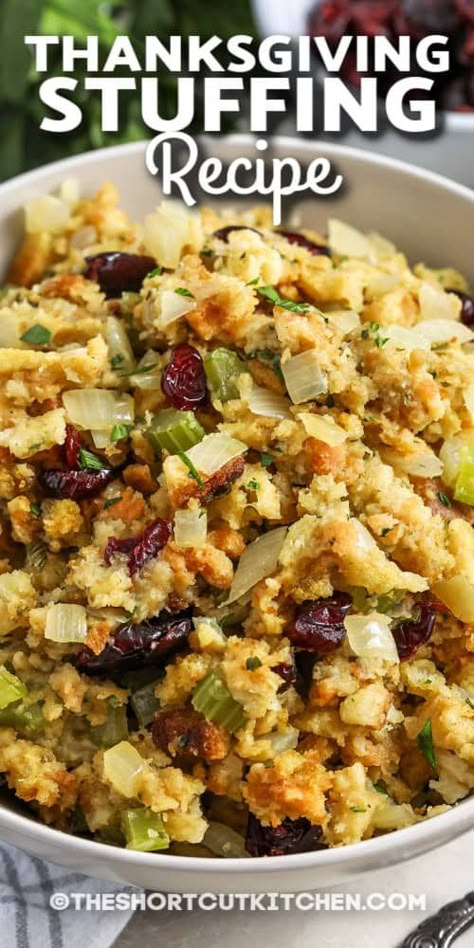 This Thanksgiving stuffing recipe is savory, sweet and easy to make. Stuffing Recipes With Stove Top, Cranberry Stuffing Recipes, Dressing For Thanksgiving, Stuffing Recipes Thanksgiving, Homemade Stuffing Recipe, Best Thanksgiving Stuffing, Stove Top Stuffing Recipes, Thanksgiving Stuffing Recipe, Best Stuffing Recipe