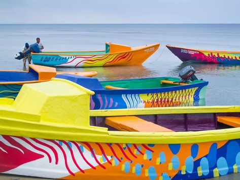 patterns and colors were directly inspired by a known and respected species of the caribbean marine ecosystem, the parrotfish. Fishing Boats Photography, Community Architecture, Big Boat, Hipster Home, Boat Paint, Spanish Art, Nice Photos, Marine Ecosystem, Fishing Rod Holder