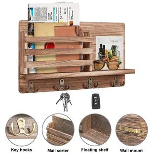 Key Shelf | Wayfair Mail Shelf, Mail Holder Wall, Small Storage Shelves, Entryway Key Holder, Wood Entryway, Mail And Key Holder, Mail Storage, Key Holder For Wall, Wooden Key Holder