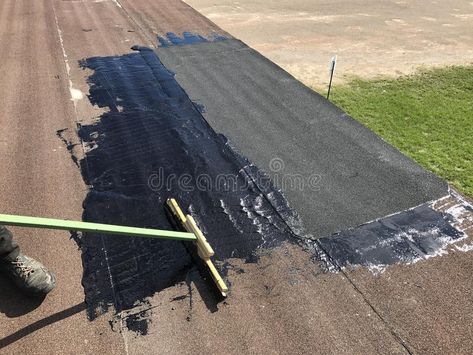 Roll roofing repair. Applying tar to seal new roll roofing , #AD, #repair, #roofing, #Roll, #Applying, #roll #ad Roofing Repair, Roll Roofing, Roof Repair, Abstract Design, Garden Tools, Roof, Stock Images, Rolls, Repair