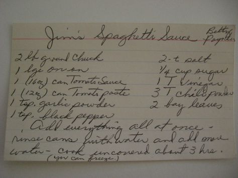 https://flic.kr/p/7trCNq | Jim's Spaghetti Sauce Recipe (Huntington, WV) | A potential recipe for Jim's Spaghetti Sauce discovered inside my grandma's recipe box Recipes Spaghetti, Huntington Wv, Spaghetti Sauce Recipe, Italian Sauce, Italian Foods, Grandmas Recipes, Canned Tomato Sauce, Spaghetti Recipes, Homemade Sauce